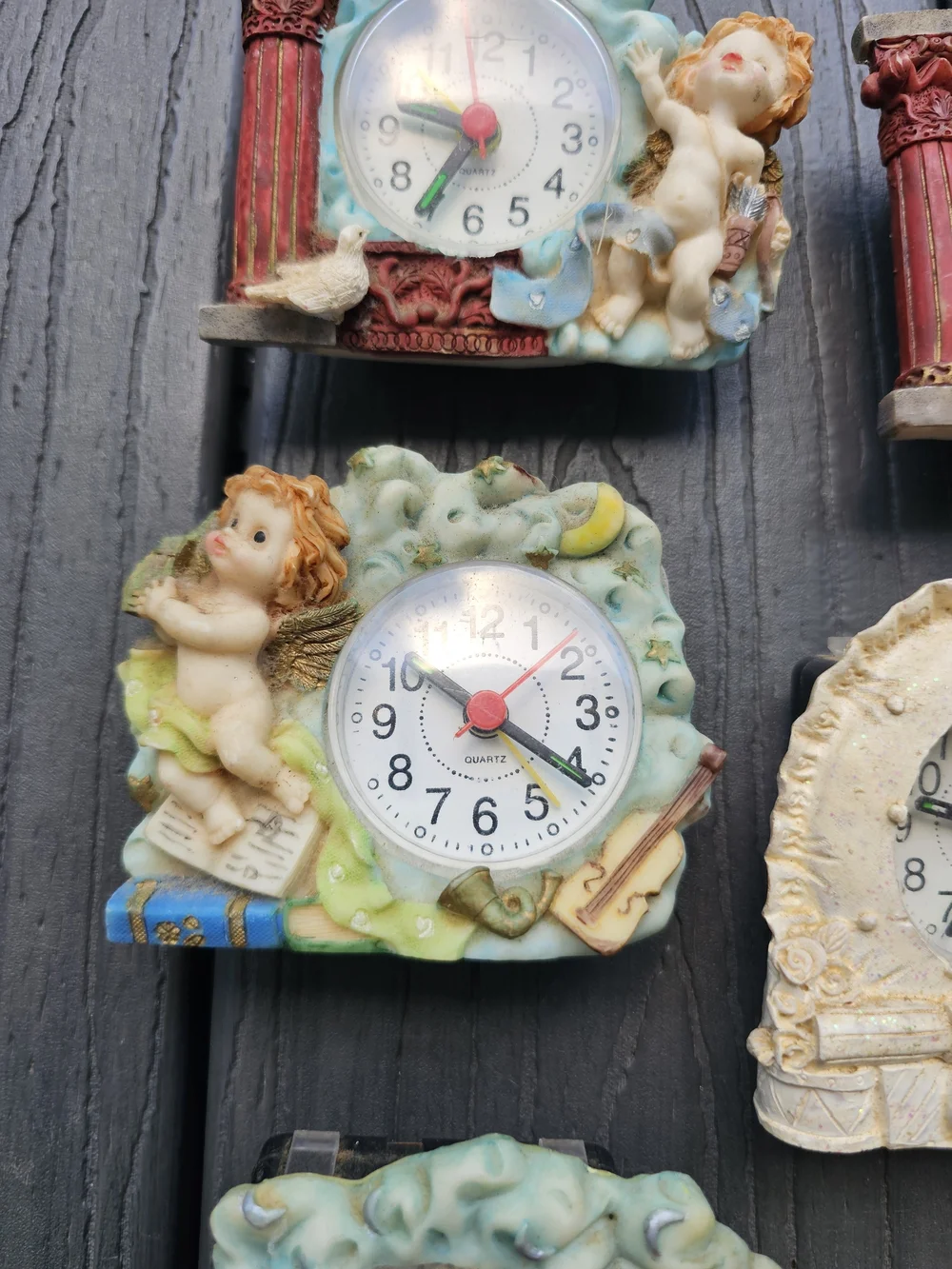 Lot of 5 Vintage 1990s Miniature Cherub / Angel Quartz Desk Clocks